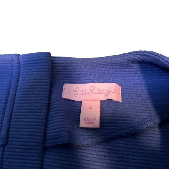 Lilly Pulitzer Blue Shift Dress Textured Sz S Flaw Zipper Pockets Midi - Picture 2 of 10